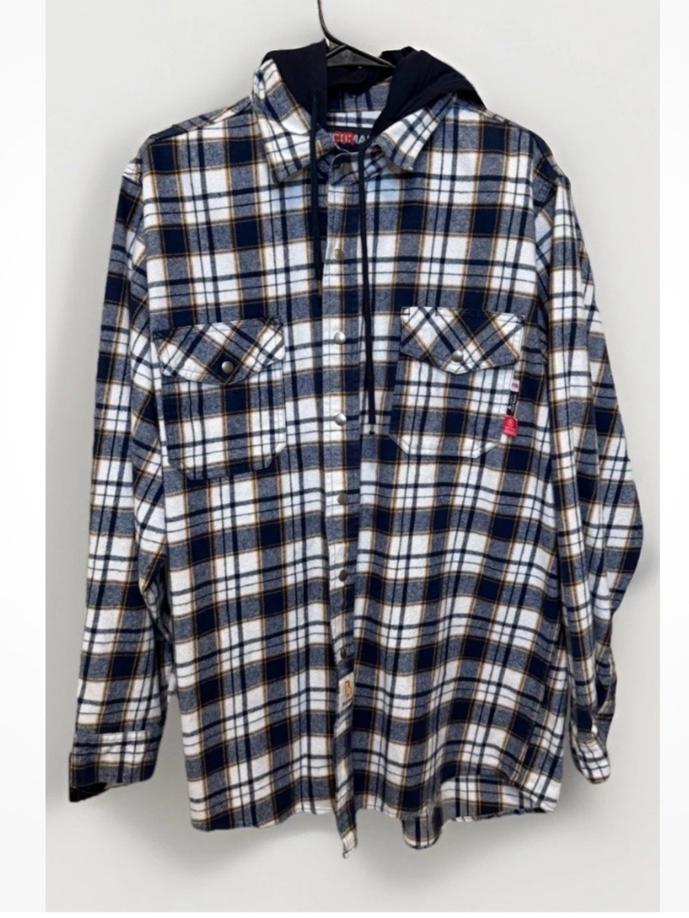 BOCOMAL FR Flame Resistant Plaid Flannel Sweater W/Hoodie ButtonUp Men’s Size XL